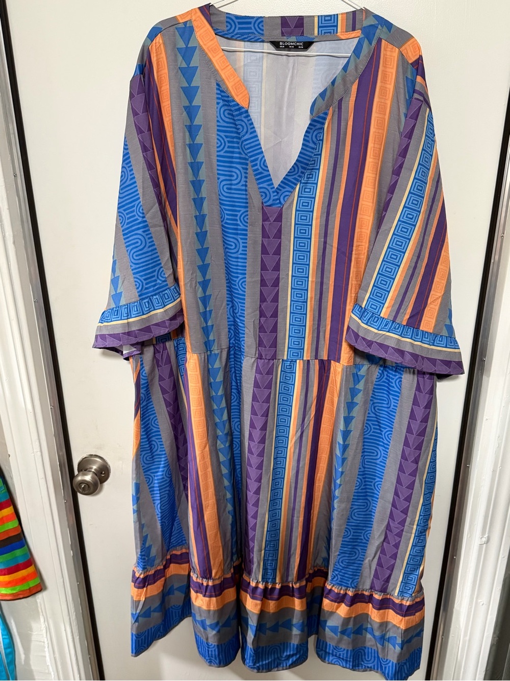 Bloomingdale's Blue, Purple & Orange Striped Geometric Kaftan